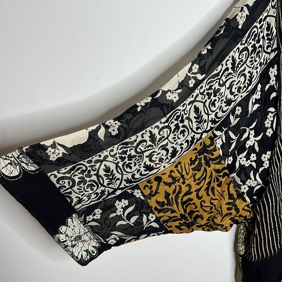 Vintage Eclectic Patchwork Appliqué Mixed Print Shell Button Blouse - Picture 5 of 14